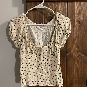 Love Tree Cream and Black Floral Blouse